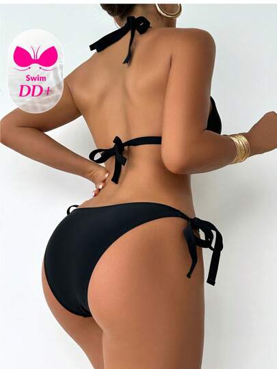 Swim DD+ مجموعة بكيني صيفية مثيرة لربطة العنق مع ملصقات ديكور شاطئية للنساء