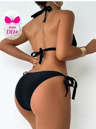 Swim DD+ مجموعة بكيني صيفية مثيرة لربطة العنق مع ملصقات ديكور شاطئية للنساء