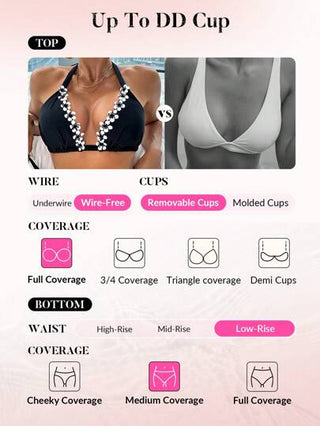 Swim DD+ مجموعة بكيني صيفية مثيرة لربطة العنق مع ملصقات ديكور شاطئية للنساء