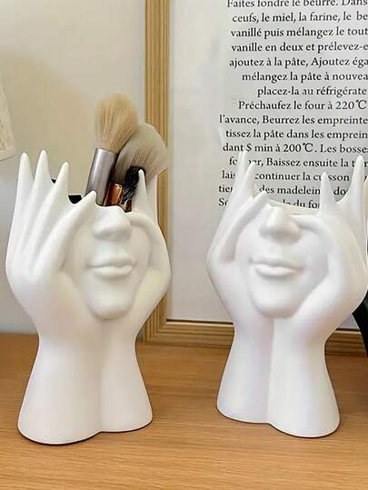 صندوق منظم متعدد الوظائف للمكتب، حامل أقلام، حامل فرش مكياج، مزهرية زهور ديكورية وجهية، تمثال فني منزلي مبتكر، ديكور غرفة، أكياس، حقيبة مكياج، مكياج، سفر، حقيبة مكياج، ضروريات السفر، منظم، تخزين، ضروريات السفر، منظم مكياج، حقائب مكياج، حقيبة أدوات التجميل