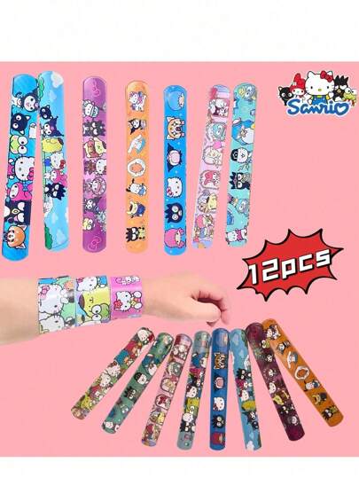 أدوات مكتبية ومدرسية Sanrio 12 قطعة/حقيبة ألعاب دائرية تصفيق من سانريو ، حفلة موضوع سانريو، مسطرة ناعمة، دائرة تصفيق كاواي جديدة، إمدادات حفلة موضوع كرتوني، ديكور شريط معصم، ألعاب للأطفال، لوازم مدرسية، العودة للمدرسة