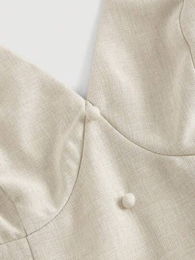 SHEIN MOD بدلة قفز بياقة على شكل حرف V عميق، بدون أكمام، خصر مشدود، سروال واسع الساق باللون الخاكي