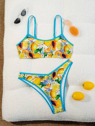 Swim Vcay مجموعة بكيني سباحة مكونة من قطعتين بتطريز فاكهة استوائية ملون