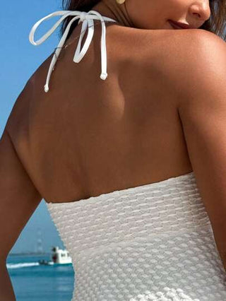 طقم تانكيني حريمي Swim Vcay بكيني ملابس علوية أبيض قصير بدون أكمام للنساء، أزياء صيفية
