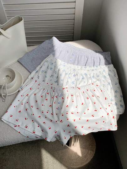 Comfortcana 3 قطع شورت كنزة بنمط الكرز مريح منخفض الخصر، صيفي