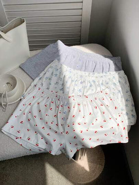 Comfortcana مجموعة 3 قطع شورت قصير مريح منخفض الخصر مصنوع من الأقمشة المحبوكة بنمط الكرز للصيف