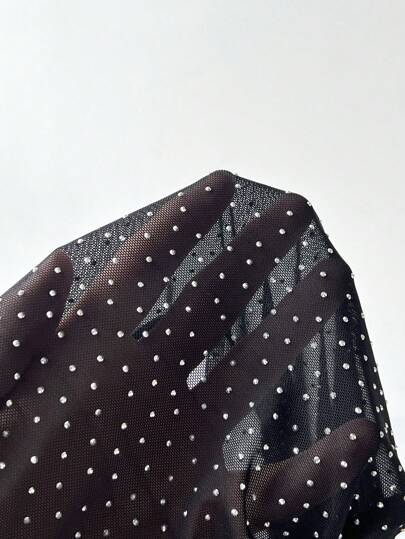لانجيري حريمي بادي ستوكينغ بتصميم شبكي بفتحة في مؤخرة الظهر مرصع بالراين، إغراء للنساء، أسود، مناسب للحفلات والمهرجانات الموسيقية والخروج