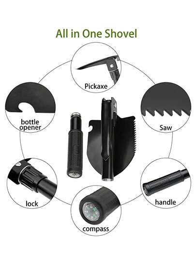 1 قطعة من معدات البقاء في الهواء الطلق والتخييم متعدد الوظائف بطية مزود بفتاحة زجاجات، منشار، كشاف، بوصلة، معدات البقاء في الهواء الطلق