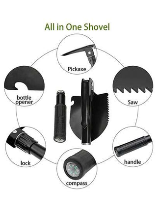 1 قطعة من معدات البقاء في الهواء الطلق والتخييم متعدد الوظائف بطية مزود بفتاحة زجاجات، منشار، كشاف، بوصلة، معدات البقاء في الهواء الطلق