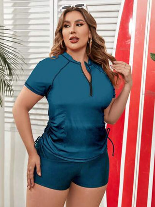 Swim Lushoire مجموعة بلوزة سباحة رياضية بأكمام راجلان لحجم كبير للنساء