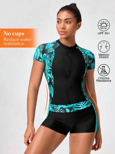 طقم تانكيني حريمي Swim Nautrix مجموعة ملابس سباحة تانكيني للنساء بطبعة نباتات استوائية، 2 قطعة من الأعلى والأسفل