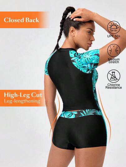 طقم تانكيني حريمي Swim Nautrix مجموعة ملابس سباحة تانكيني للنساء بطبعة نباتات استوائية، 2 قطعة من الأعلى والأسفل