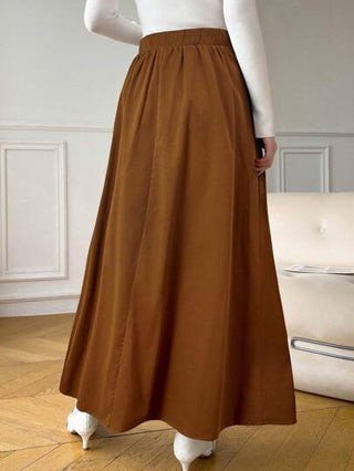 Heiryn تنورة طويلة منقولة بألوان أحادية للنساء لارتداء اليومي/المكتبي