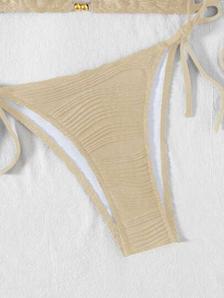 Swim Vcay 2 قطعة/ مجموعة بكيني بتصميم مثير بتوب مثلث محزم وسفلي ذو أربطة جانبية بلون أسود متقطع، للصيف