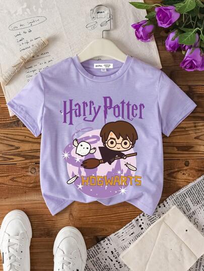 تيشيرتات بناتي HARRY POTTER X  قميص تيشيرت بأكمام قصيرة مطبوع عليه رسوم كرتونية وأحرف، مناسب للفتيات المراهقات أثناء الصيف
