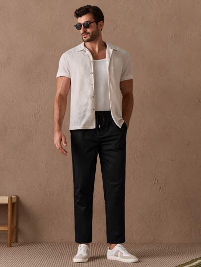 ملابس رجالي HIMLAND بنطلون موحدة اللون رباط خصر للرجال