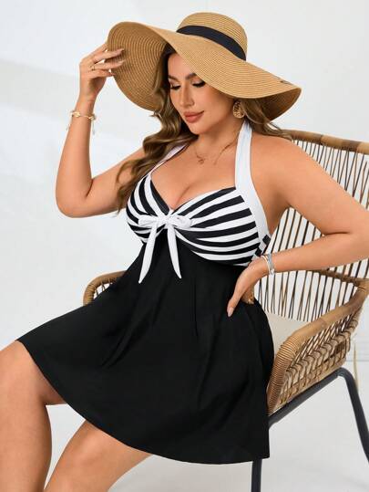 Swim Lushoire 1 طقم ملابس سباحة محتشمة للمرأة قياسات كبيرة من الفستان والبيكيني، ملابس سباحة محتشمة ذات قطعتين للأماكن العامة والشاطئ والنادي