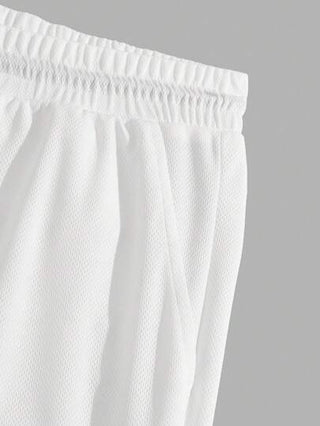 AXEPEAK شورتات للرجال قصيرة بخصر معصوب بالرباط مع تصميم لصقات الحروف، للمدرسة