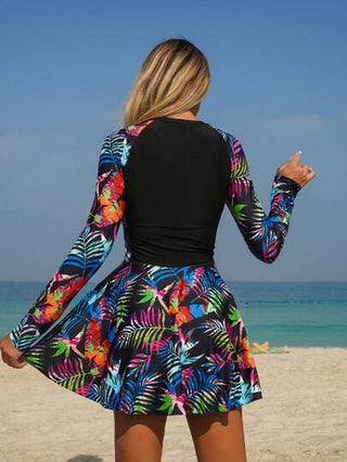 طقم تانكيني حريمي Swim Lushoire بدلة حمام قطعتين مع رقبة نصف عالية وسوستة مطبوعة بطبعات زهرية للنساء