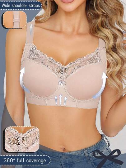 SHEIN 1 قطعة ملابس داخلية نسائية تحتوي على خصر عريض ودانتيل، صدرية غير سلكية مريحة وكاجوال