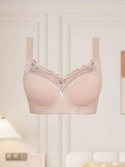 SHEIN 1 قطعة ملابس داخلية نسائية تحتوي على خصر عريض ودانتيل، صدرية غير سلكية مريحة وكاجوال