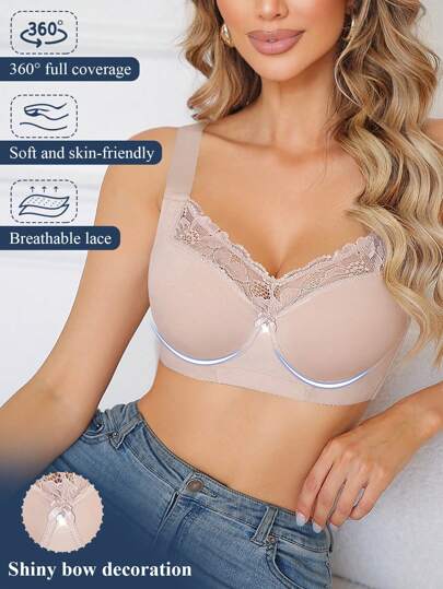 SHEIN 1 قطعة ملابس داخلية نسائية تحتوي على خصر عريض ودانتيل، صدرية غير سلكية مريحة وكاجوال