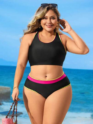 Swim Lushoire بكيني مقاس كبير الحجم بطراز أوروبي وأمريكي مع تريم ذو ألوان متباينة، ملابس سباحة جذابة
