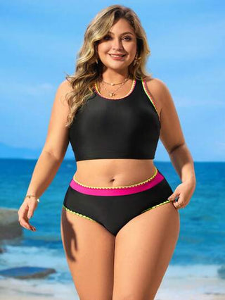 Swim Lushoire بكيني مقاس كبير الحجم بطراز أوروبي وأمريكي مع تريم ذو ألوان متباينة، ملابس سباحة جذابة