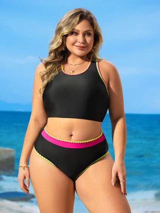Swim Lushoire بكيني مقاس كبير الحجم بطراز أوروبي وأمريكي مع تريم ذو ألوان متباينة، ملابس سباحة جذابة