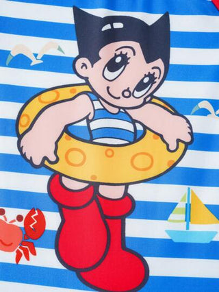 مايوه أولادي Astro Boy X  بدلة سباحة قصيرة الأكمام للأطفال البنين بألوان وخطوط مع رسوم كرتونية