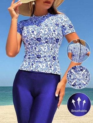 طقم تانكيني حريمي Swim Mulvari طقم قصير بأعلى وشورت مطبوع بطبعة بيزلي بوهيمي أزرق، بيكيني رياضي محافظ أنيق للشاطئ، لحفلات الشاطئ وركوب الأمواج في الربيع والصيف