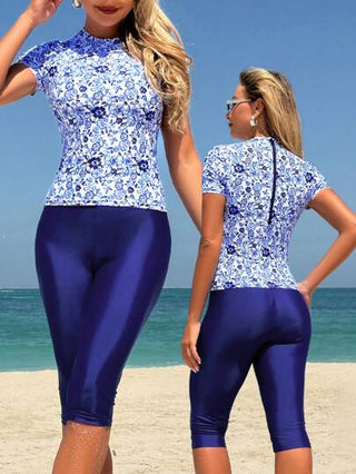 طقم تانكيني حريمي Swim Mulvari طقم قصير بأعلى وشورت مطبوع بطبعة بيزلي بوهيمي أزرق، بيكيني رياضي محافظ أنيق للشاطئ، لحفلات الشاطئ وركوب الأمواج في الربيع والصيف