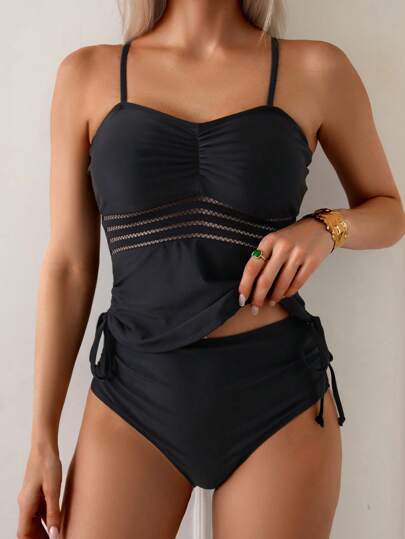 طقم تانكيني حريمي Swim Lushoire إليجانس منتجع شاطئي علوي من البكيني مزخرف بالتطريز والباتشوورك مع حمالات رفيعة للنساء