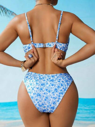 طقم تانكيني حريمي Swim DD+ مجموعة بدلة السباحة التانكيني المكونة من ملابس علوية مبطن مزخرف بطباعة الأزهار وشورت ذو خصر عالٍ للنساء في الصيف