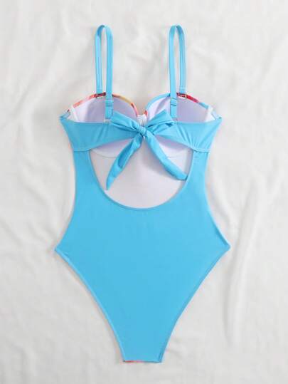 مايوه حريمي قطعة واحدة Swim SXY بدلة سباحة للنساء موديل جديد 2025، مشكل بكأس مرفوعة، طباعة زهرية، حلقة رقبة، ظهر مفتوح ومزودة بفيونكة، للشاطئ والإجازات