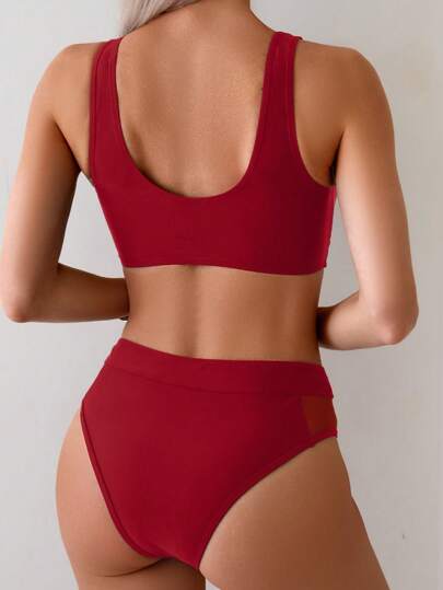 Swim Basics مجموعتان من ملابس السباحة النسائية للصيف ذات موحد اللون بقماش الشبك الأدنى والتصميم البسيط