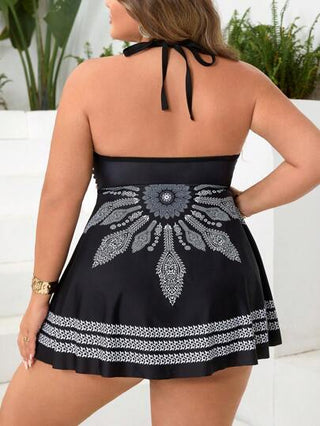 SHEIN CURVE+ بدلة سباحة من نوع تانكيني بطبعات نباتية مع أربطة متقاطعة مناسبة للمرأة ذات المقاسات الكبيرة ، مناسبة للاستخدام في شاطئ الصيف والعطلات