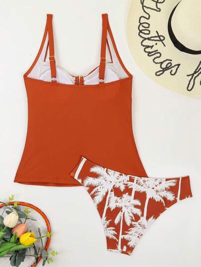 طقم تانكيني حريمي Swim Lushoire 2 قطعة زي شاطئ للنساء بقطعتين سترة هيكلية وبكيني، بتصميم عتيق أنيق للعطلات، بديكور معدني، مناسب للصيف