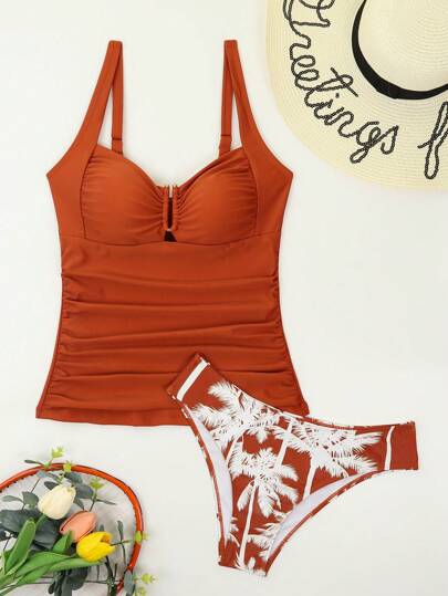 طقم تانكيني حريمي Swim Lushoire 2 قطعة زي شاطئ للنساء بقطعتين سترة هيكلية وبكيني، بتصميم عتيق أنيق للعطلات، بديكور معدني، مناسب للصيف