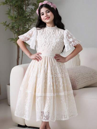 SHEIN ثوب أميرة أنيق لحفلة عيد ميلاد الفتاة المراهقة بتطريز دانتيل