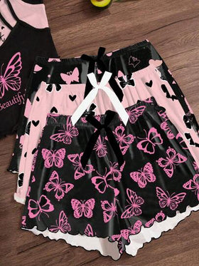 SHEIN 3 قطع/مجموعة بيجامة مكونة من بلوزة كارتونية وشورت