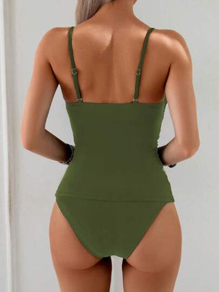 طقم تانكيني حريمي Swim Basics طقم لباس سباحة يتكون من قصة علوية رفرفة باللون الأحادي وبيكيني للنساء، ملابس شاطئ للعطلات