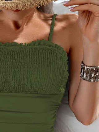 طقم تانكيني حريمي Swim Basics طقم لباس سباحة يتكون من قصة علوية رفرفة باللون الأحادي وبيكيني للنساء، ملابس شاطئ للعطلات