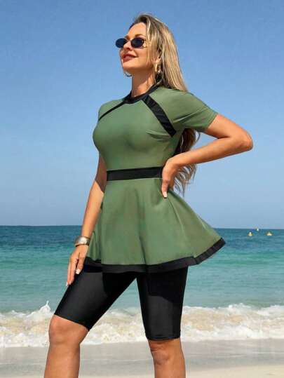 طقم تانكيني حريمي Swim Mulvari طقم بوركيني للمرأة المسلمة (سروال كابري مقسّم وجزء علوي)
