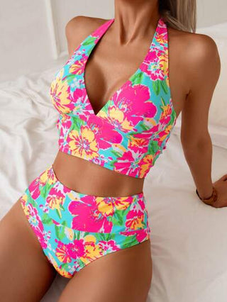 طقم تانكيني حريمي Swim Mod مجموعة بكيني بطبعة زهور استوائية 2 قطعة للمرأة