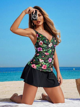 طقم تانكيني حريمي Swim Lushoire قطعتان من ملابس السباحة للنساء ذات طباعة نباتات استوائية، تخفي العيوب والتخسيس، مناسبة لينابيع الساخنة والعطلات الشاطئية