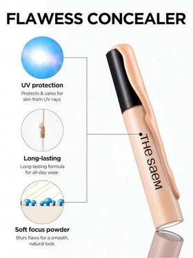 the SAEM مخفي كامل الغطاء 1.0 بيج شفاف، مخفي متعدد الأغراض سائل، تغطية كاملة للمكياج، مناسب للبثور والبقع الداكنة والهالات السوداء والتصبغات والعيوب، كوري الجمال، مستحضرات التجميل الكورية - 6.5 جم / 0.23 أونصة.