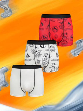 Astro Boy X SHEIN 3 قطع ملابس داخلية رجالية بوكسر بطباعة أحرف وشخصيات كرتونية