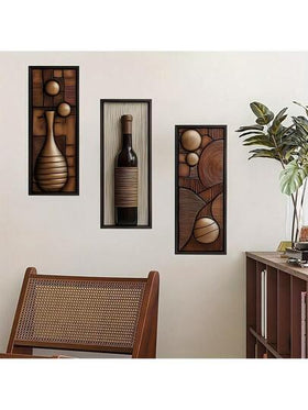 3 قطع، زينة خشبية مسطحة 2D مبتكرة، بطراز حديث رجعي، مناسبة جدًا لغرفة النوم والصالة والبهو، كديكور جداري. ديكور منزلي