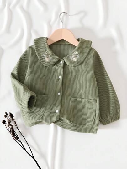 SHEIN Vintaside Kids جاكيت بيبي بناتي من القطيفة منسوج ذو لون أحادي للربيع/الخريف/الشتاء